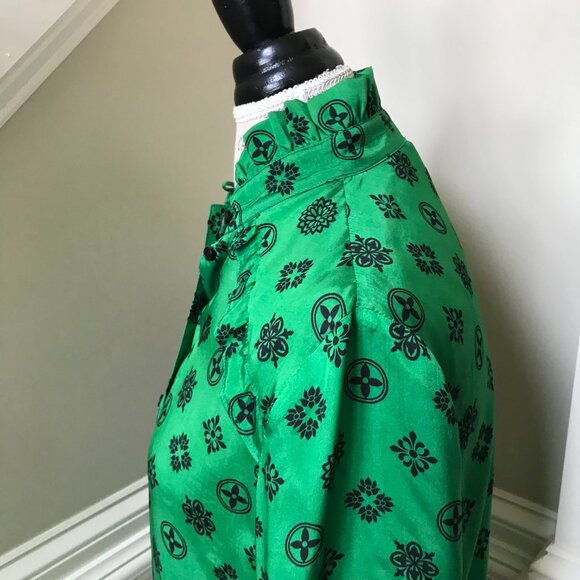 Suzie Winkle Katie Button Down Shirt Top Blouse Womens 36 Small Green Black - Picture 12 of 15
